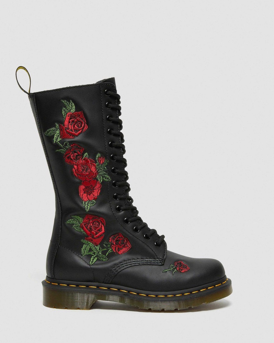 Dames Dr. Martens Tenias | Bottines A Lacets En Cuir 1914 Vonda Floral Rose Noir — Softy T