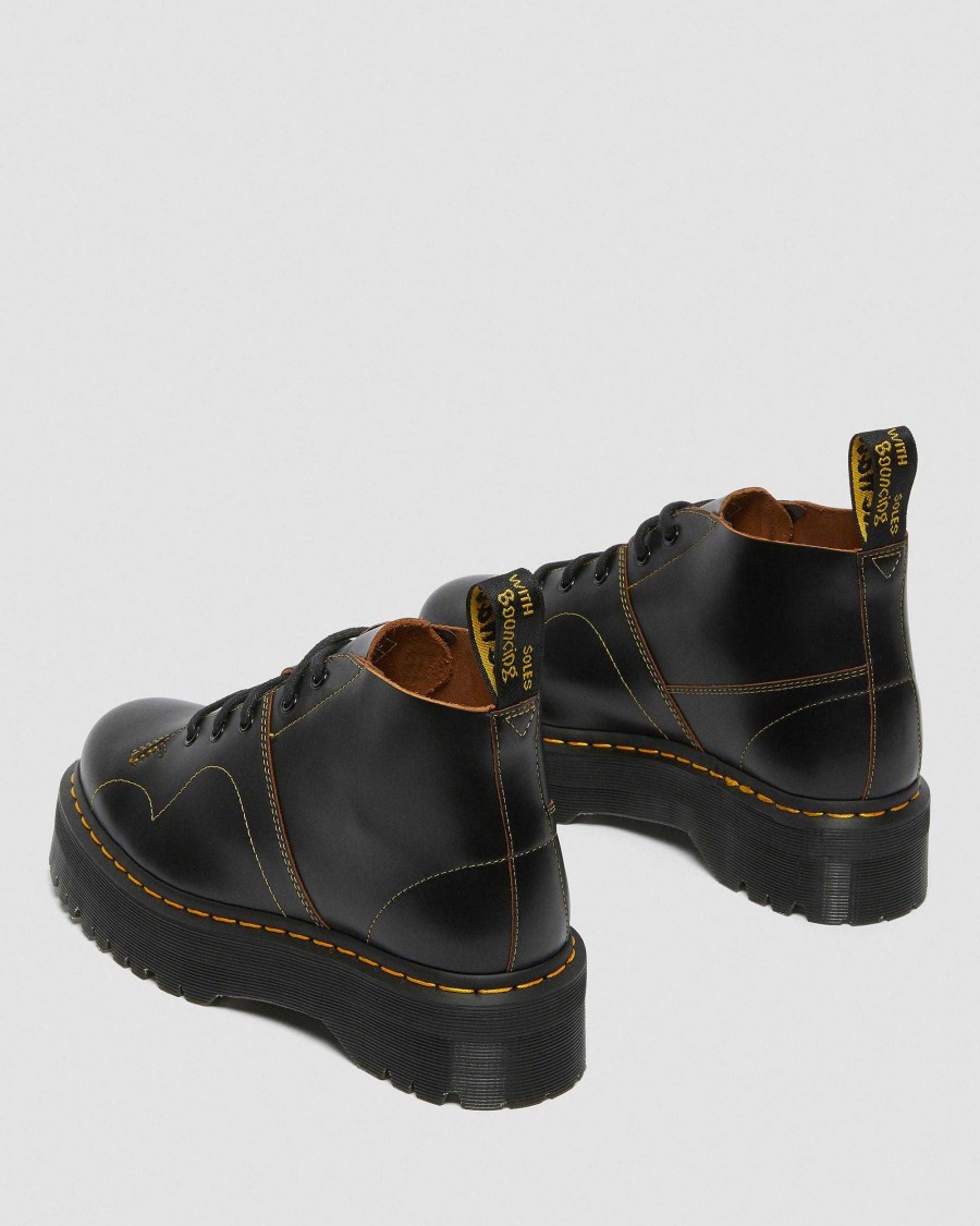 Messieurs Dr. Martens Plateformes | Bottes De Singe A Plateforme En Cuir Church Quad Noir — Vintage Lisse