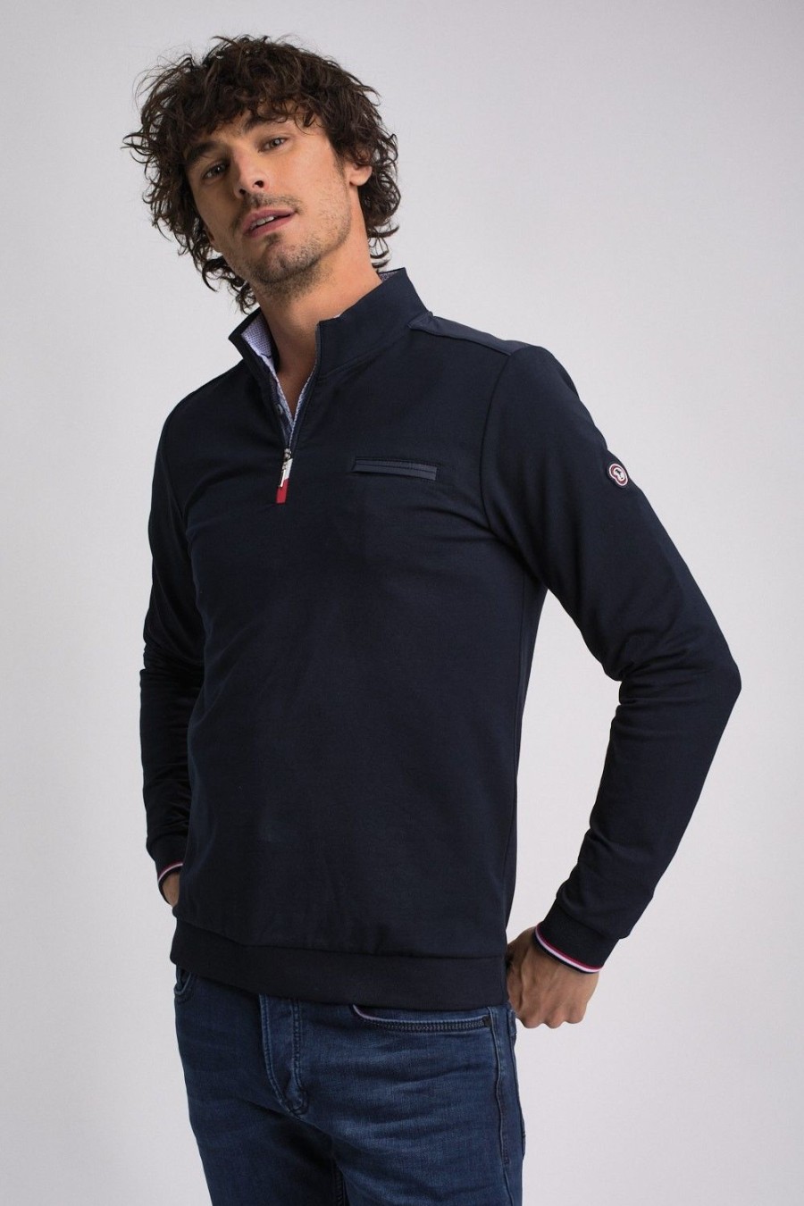 Homme Benson & Cherry Vestes Et Sweaterie Pour Homme | Sweat Manche Longue Au Col Zippe Sharpe Marine