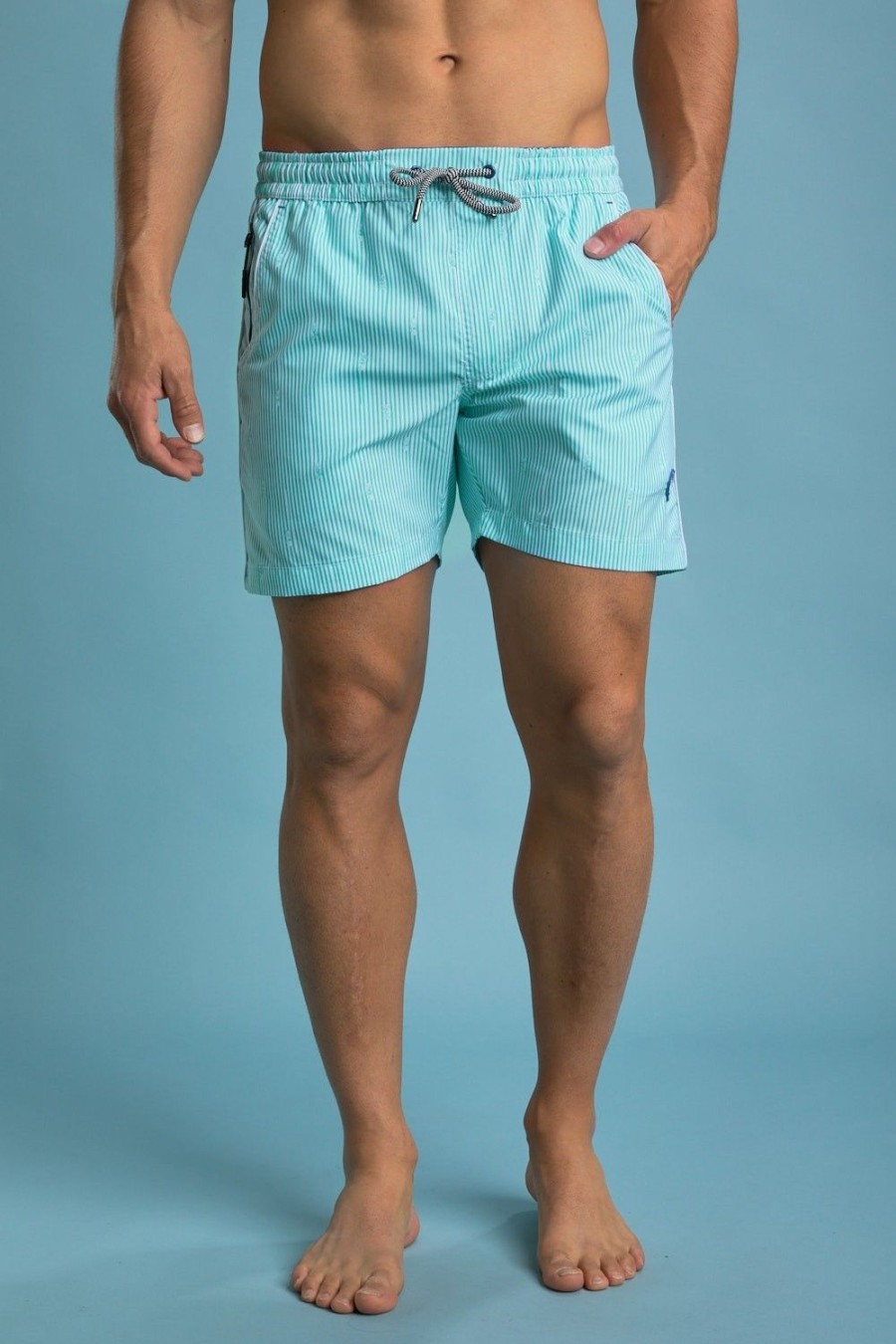 Homme Benson & Cherry Les Bas | Short De Bain Aux Fines Rayures Pilgrim Turquoise