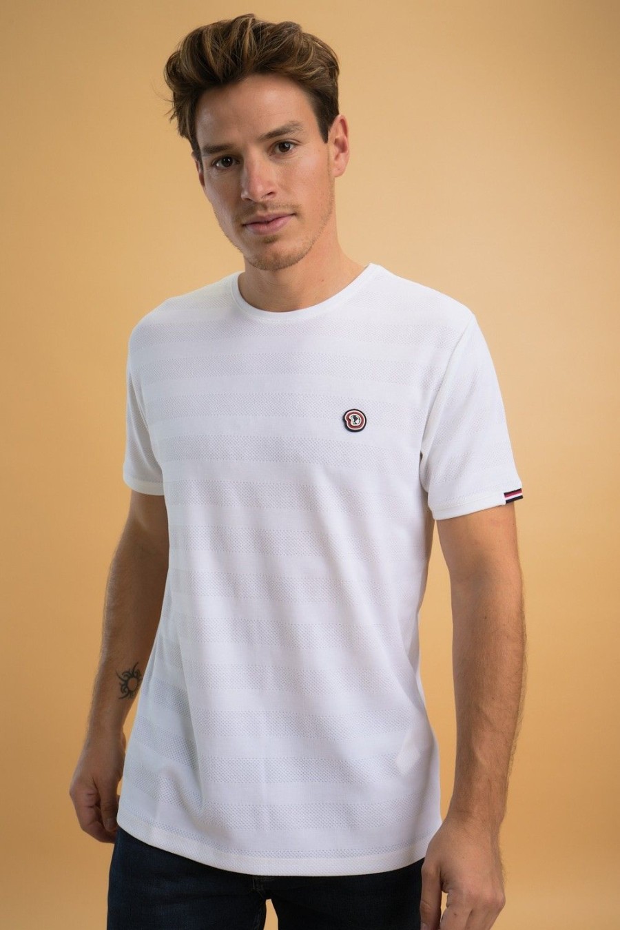 Homme Benson & Cherry T-Shirts Pour Homme | Tshirt Avec Bandes Textures Ton Sur Ton Tymain Blanc