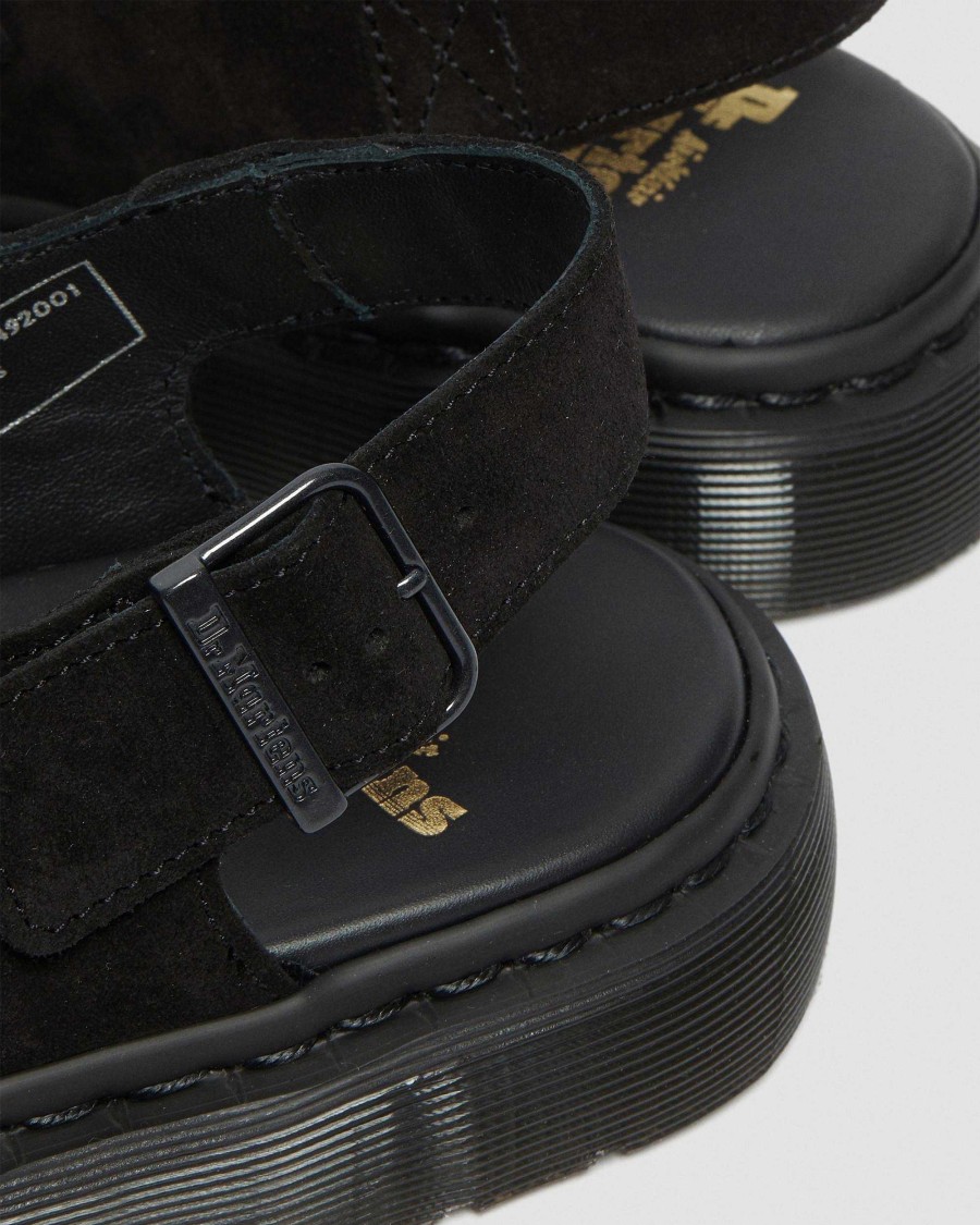 Messieurs Dr. Martens Sandales Noires | Mules En Daim Jorge Made In England Noir — Daim De Veau Repello (Huile De Gomme)