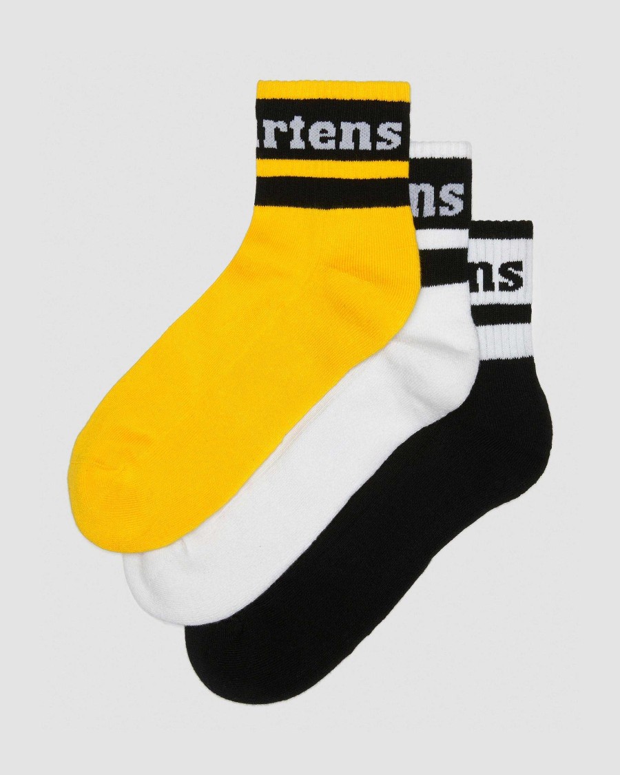 Accessoires Dr. Martens Toutes Les Chaussettes | Lot De 3 Paires De Chaussettes En Coton Melange A Logo Athletic Noir+Blanc+Jaune — Melange De Coton