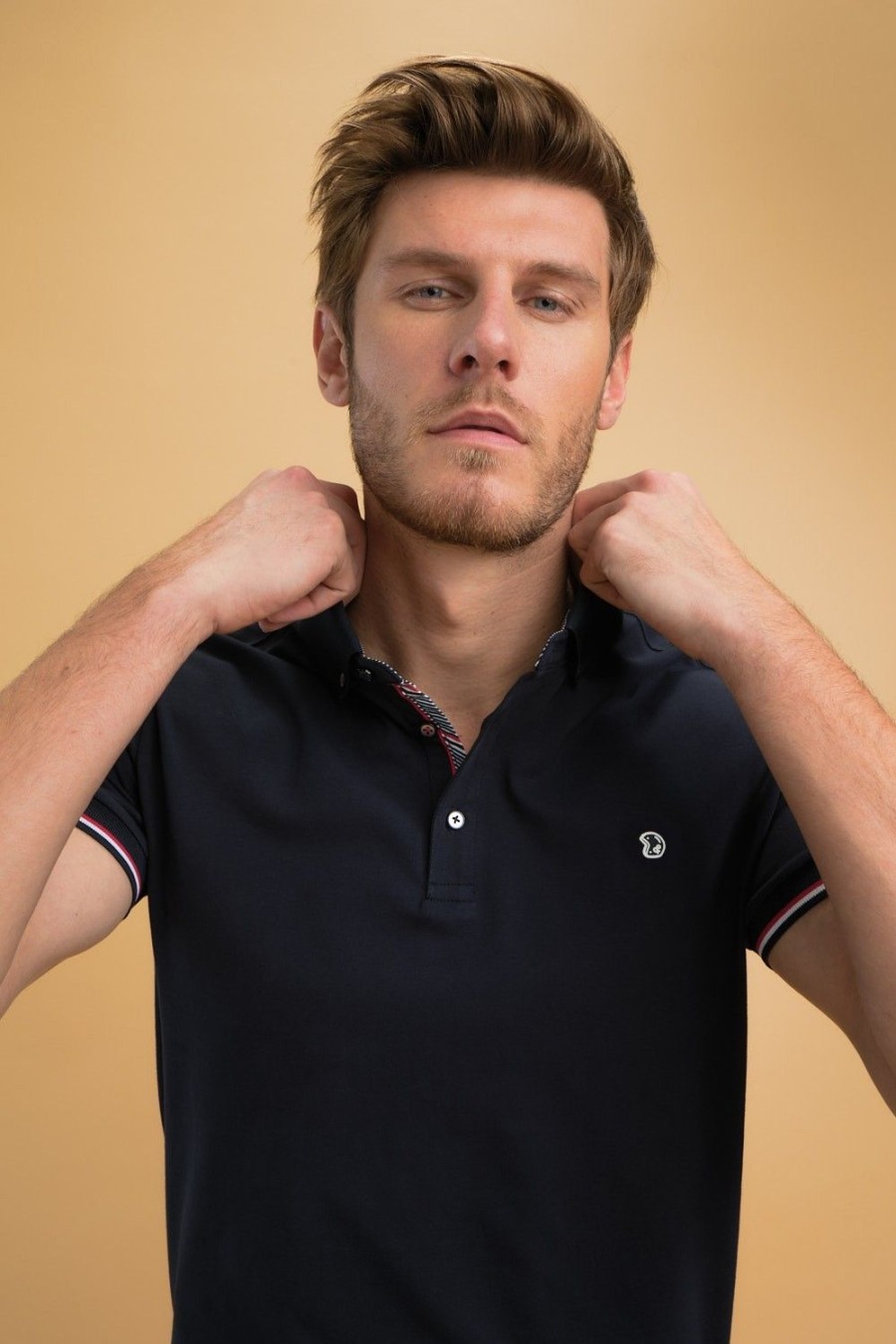 Homme Benson & Cherry Polos Pour Homme | Polo Tricolore Gwash Marine