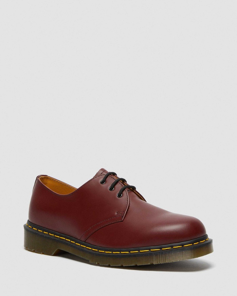 Messieurs Dr. Martens Chaussures A Lacets | Chaussures Oxford 1461 Lisses En Cuir Rouge Cerise — Lisse