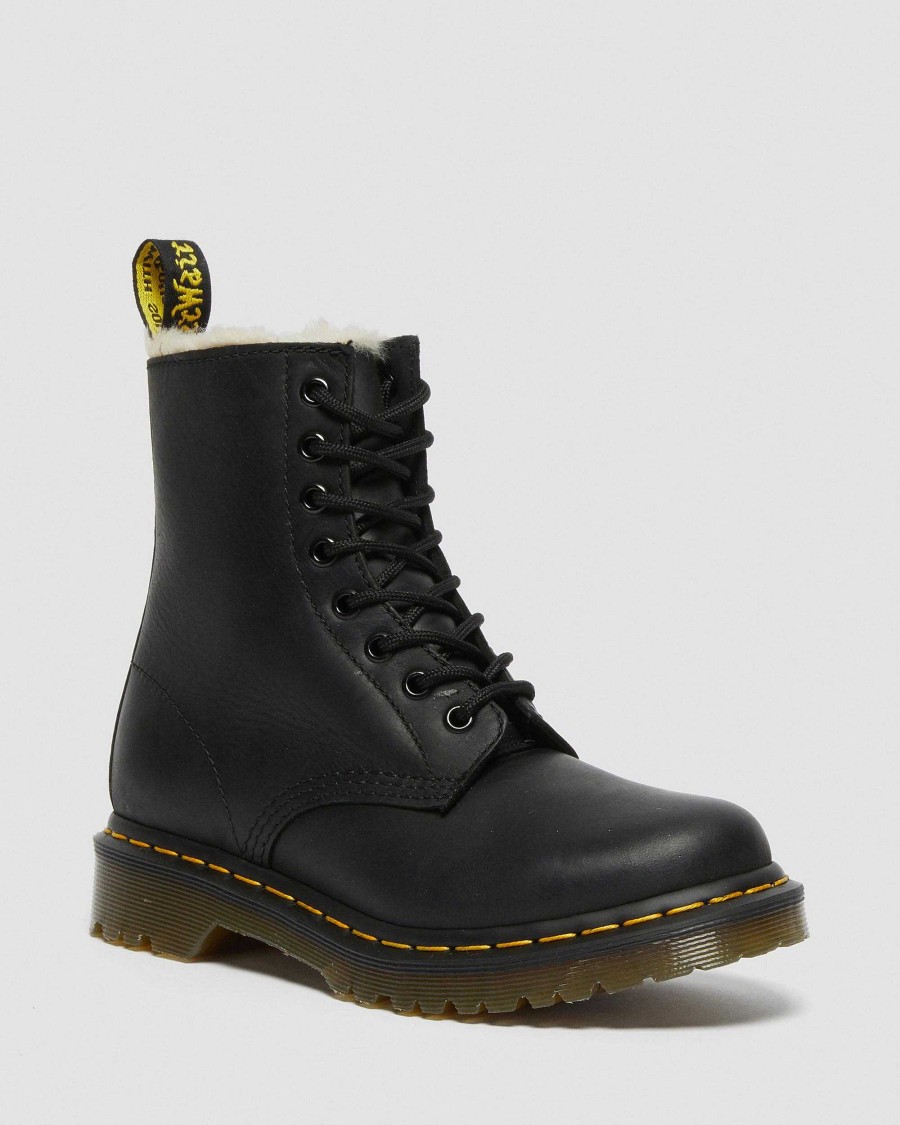 Dames Dr. Martens Tenias | Bottines 1460 Serena Collar Doublees En Fausse Fourrure Noir — Wyoming Bruni