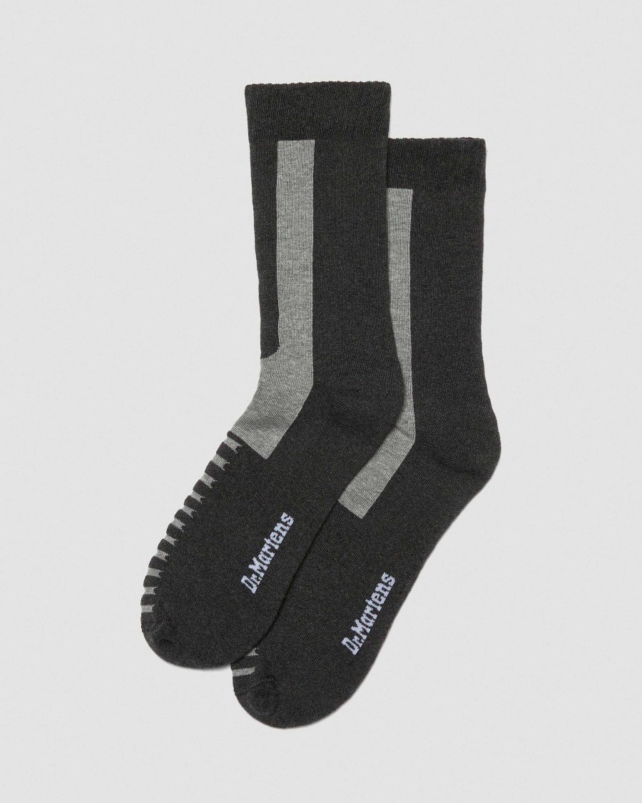 Accessoires Dr. Martens Toutes Les Chaussettes | Chaussettes En Melange Biologique Double Doc Gris Anthracite — Melange De Coton