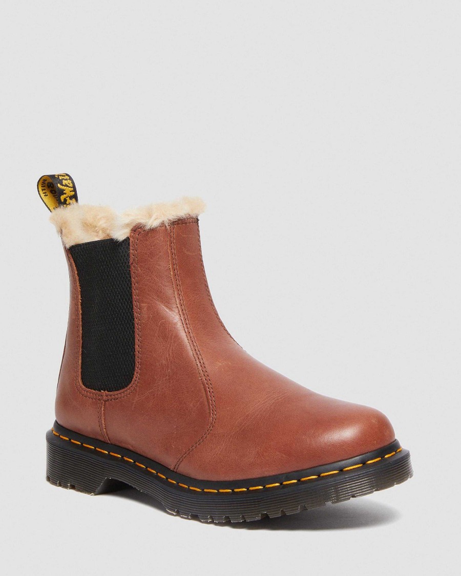 Dames Dr. Martens Bottines | Bottines Chelsea 2976 Leonore Doublees En Fausse Fourrure Brun — Marechal-Ferrant