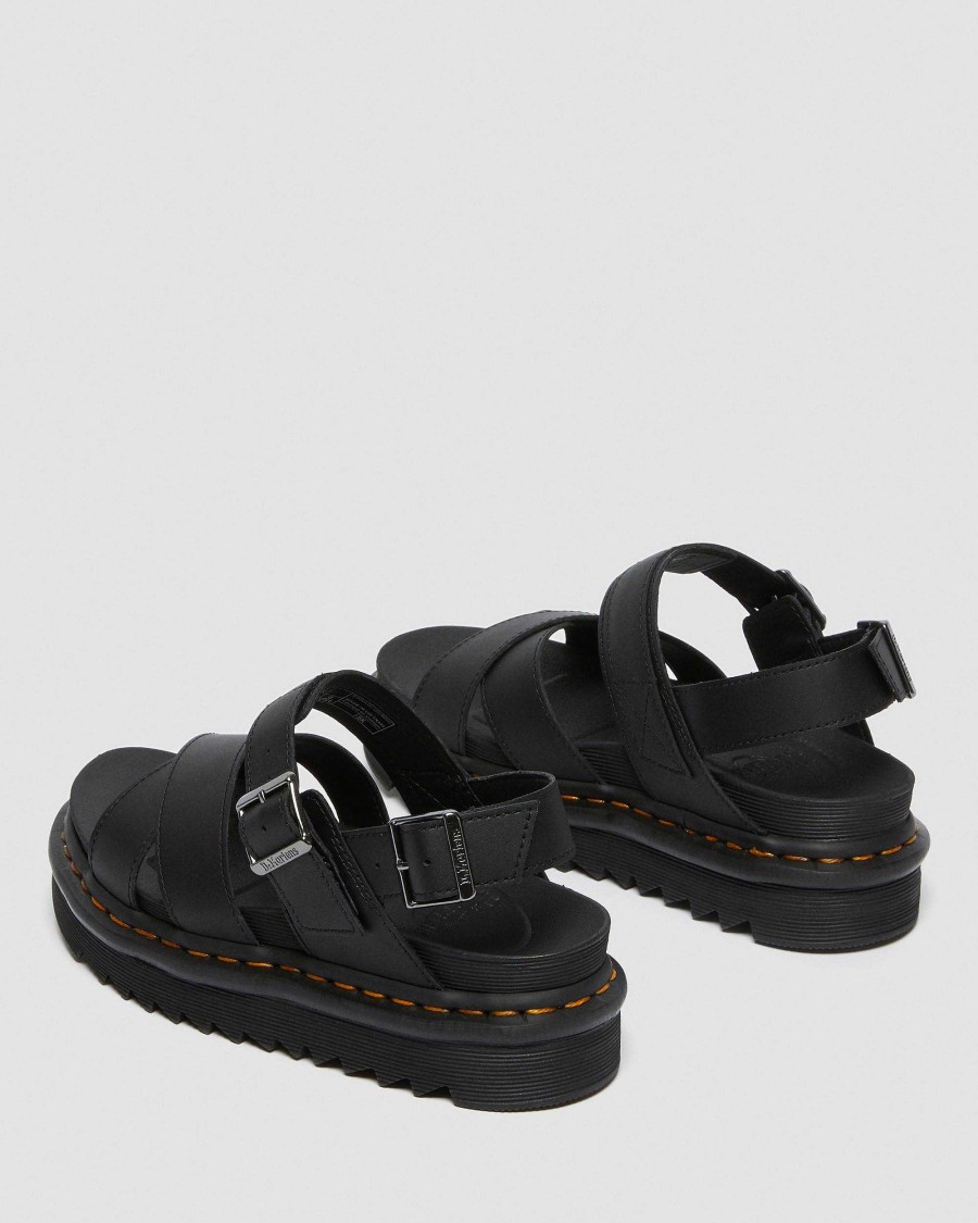 Dames Dr. Martens Sandales Noires | Tongs Voss Ii Hydro En Cuir Noir — Hydro