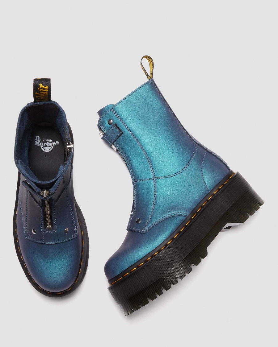 Dames Dr. Martens Maihars A Haut Manche | Chaussures A Plateforme En Cuir Metallise Jetta Hi Max Bleu Profond Tirez Le Levier Vers Le Haut