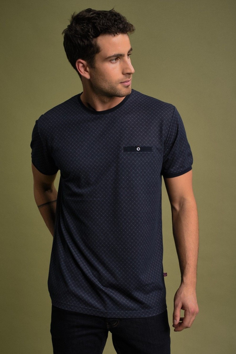 Homme Benson & Cherry T-Shirts Pour Homme | T-Shirt Details Oxford Pique A Motif Township Marine