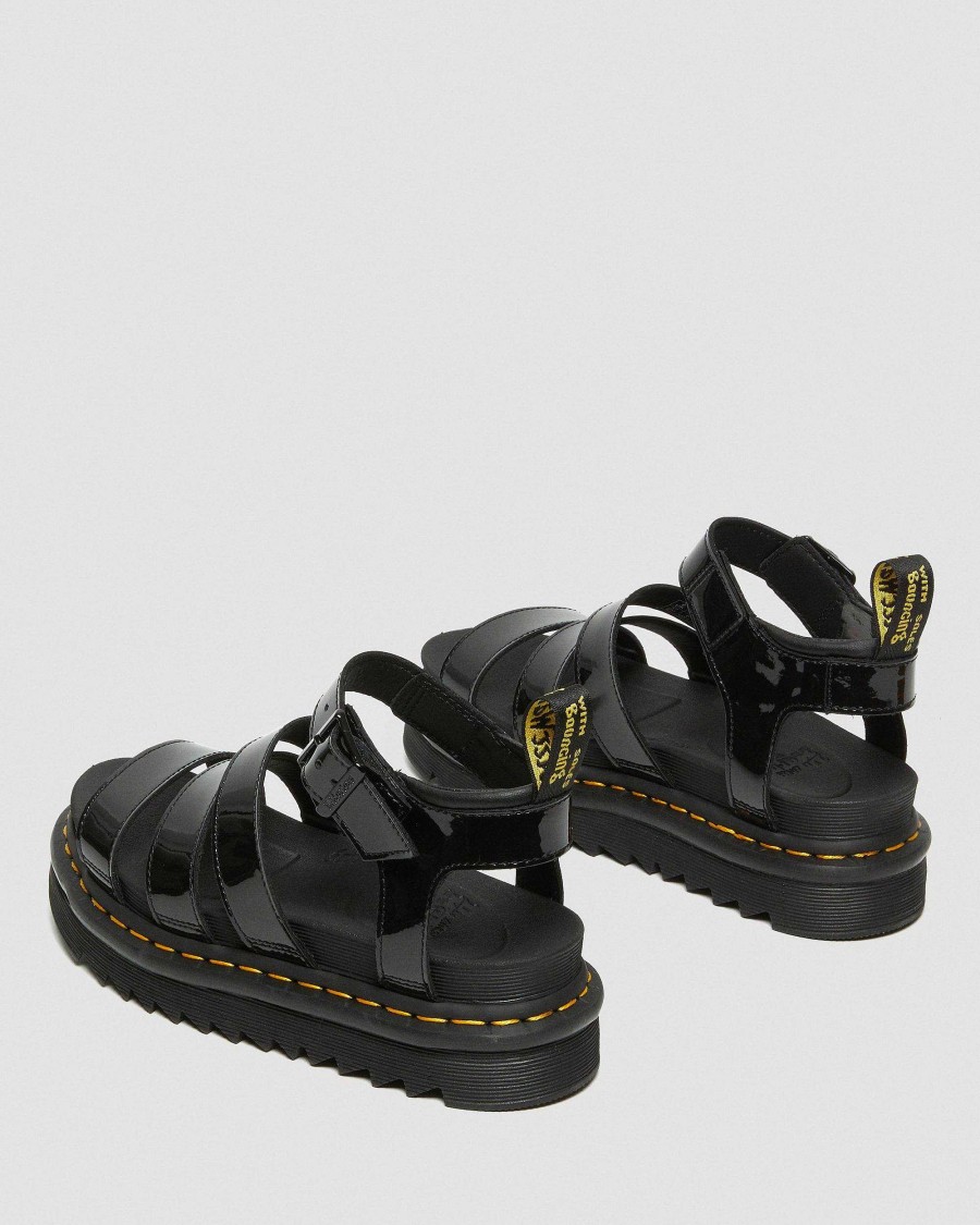 Dames Dr. Martens Sandales A Plateforme | Sandales Blaire Gladiator En Cuir Verni Noir — Lampe Brevetee