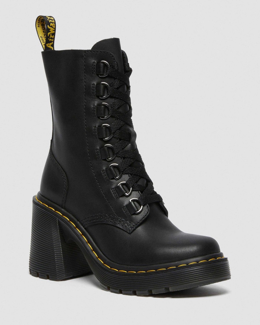 Dames Dr. Martens Bottines | Escarpins A Lacets Et Talons Evases En Cuir Chesney Noir — Bois De Santal