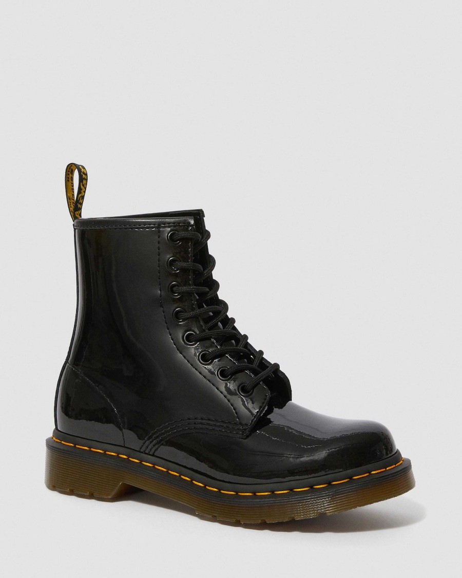 Dames Dr. Martens Tenias | Bottines A Lacets En Cuir Verni 1460 Noir — Lampe Brevetee