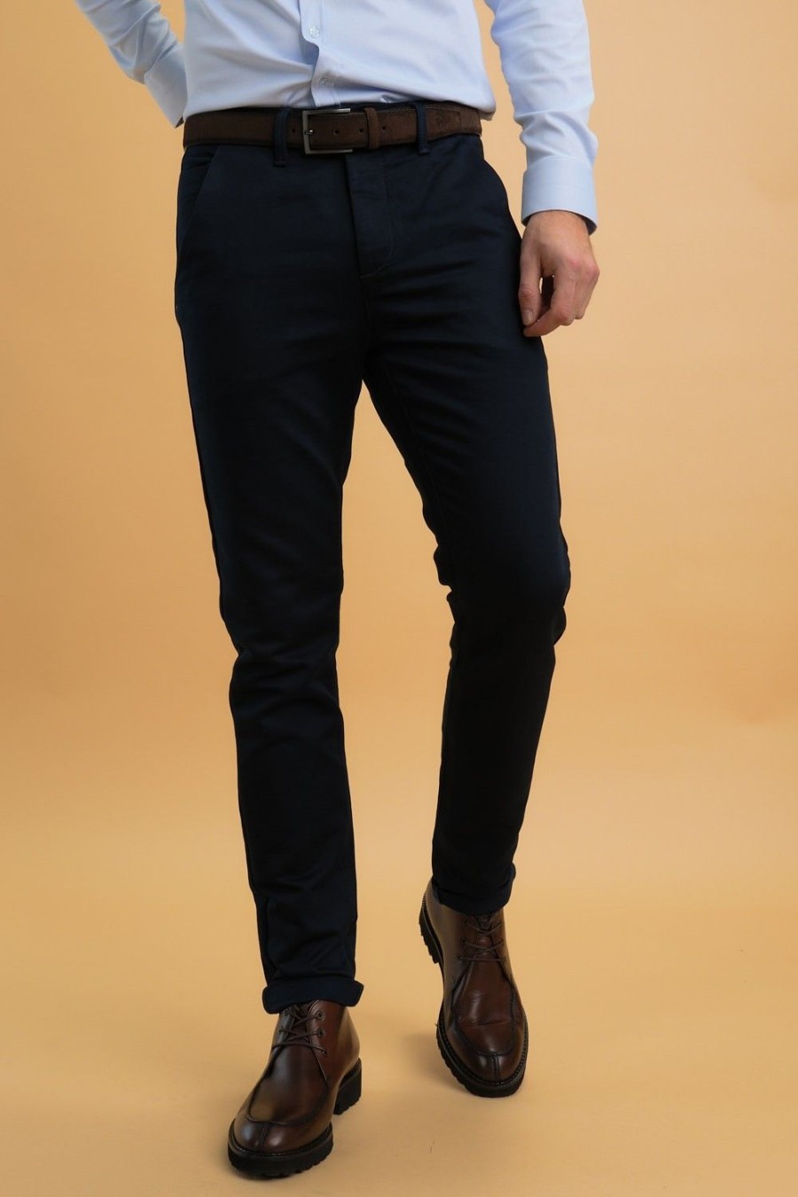 Homme Benson & Cherry Les Bas | Pantalon Chino Stretch Josh Marine