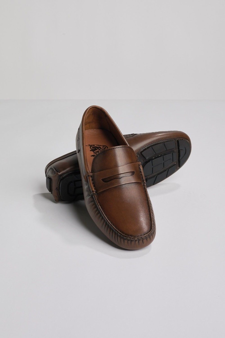 Homme Benson & Cherry | Mocassin En Cuir Patine Dassin Choco