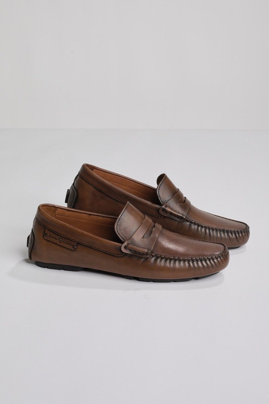 Homme Benson & Cherry | Mocassin En Cuir Patine Dassin Choco