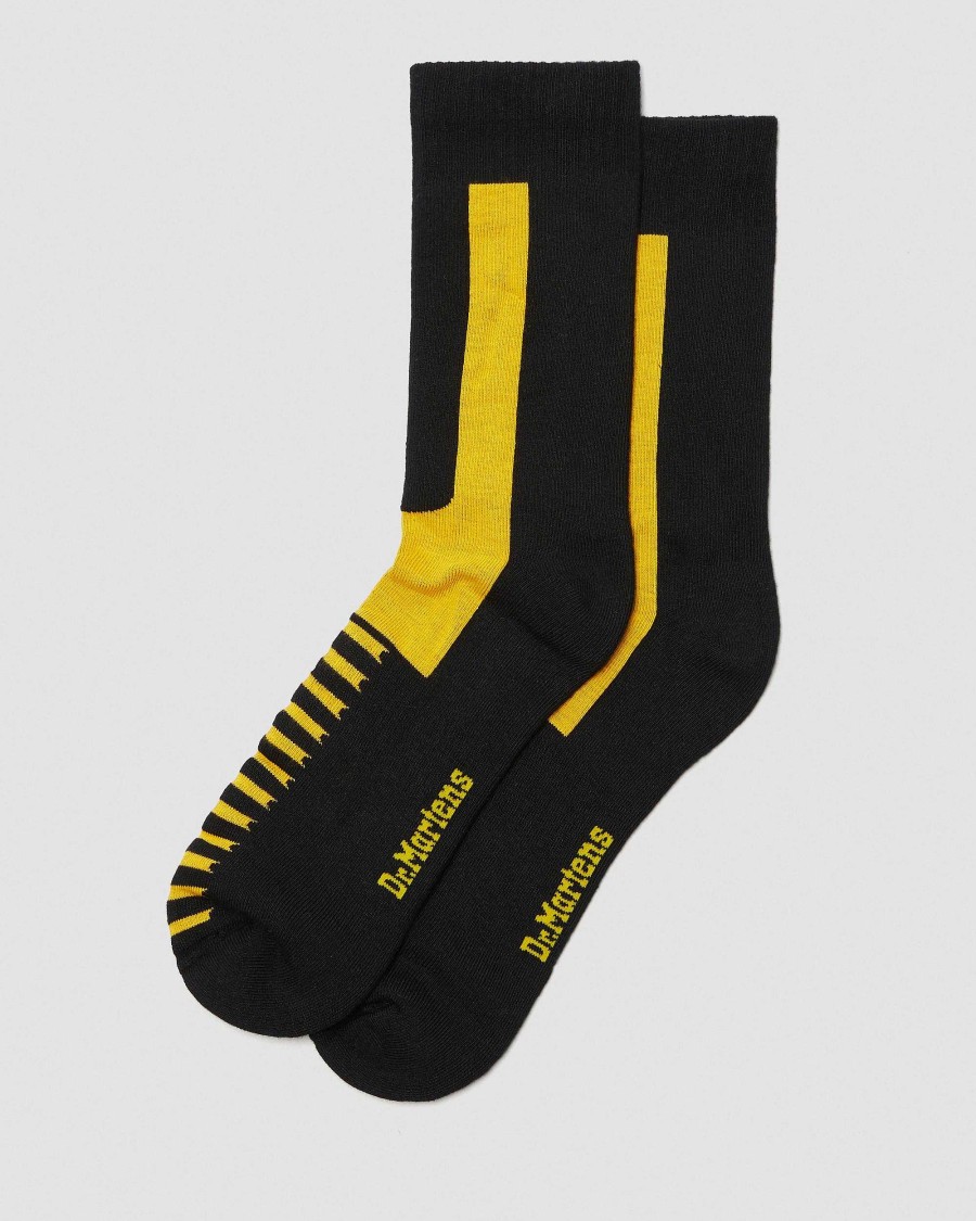 Accessoires Dr. Martens Toutes Les Chaussettes | Chaussettes En Melange Biologique Double Doc Noir+Jaune — Melange De Coton