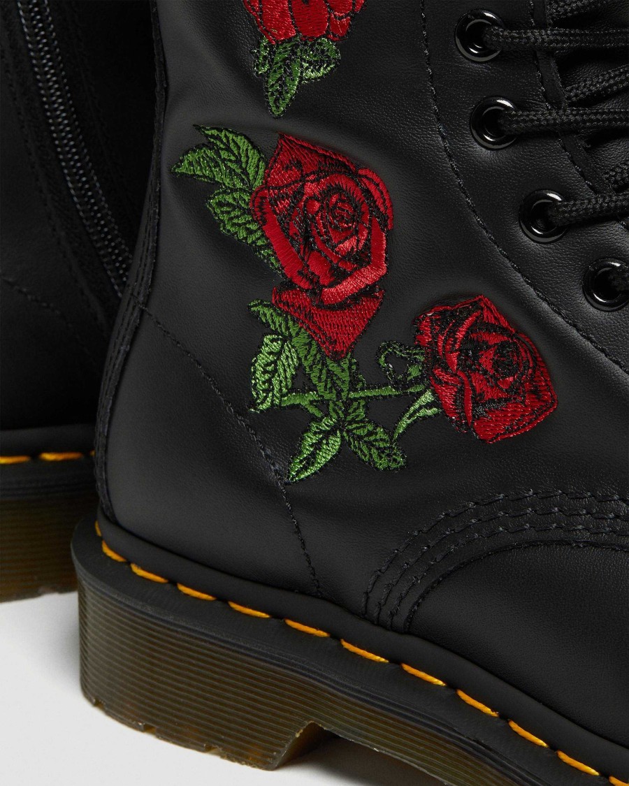 Dames Dr. Martens Tenias | Bottines A Lacets En Cuir 1914 Vonda Floral Rose Noir — Softy T