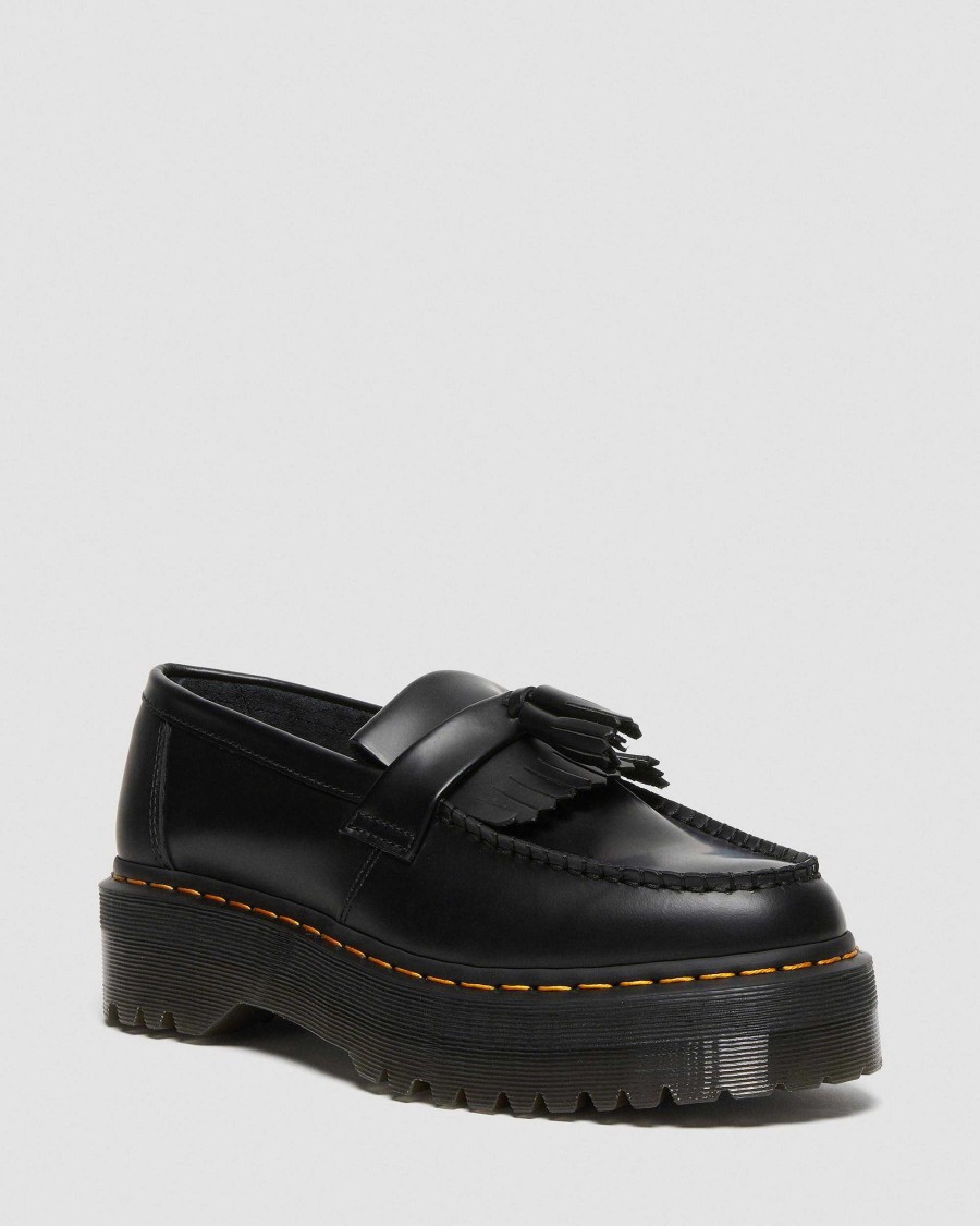 Messieurs Dr. Martens Tous Les Mocassins | Mocassins A Pampilles Et Plateforme En Cuir Adrian Quad Noir — Lisse