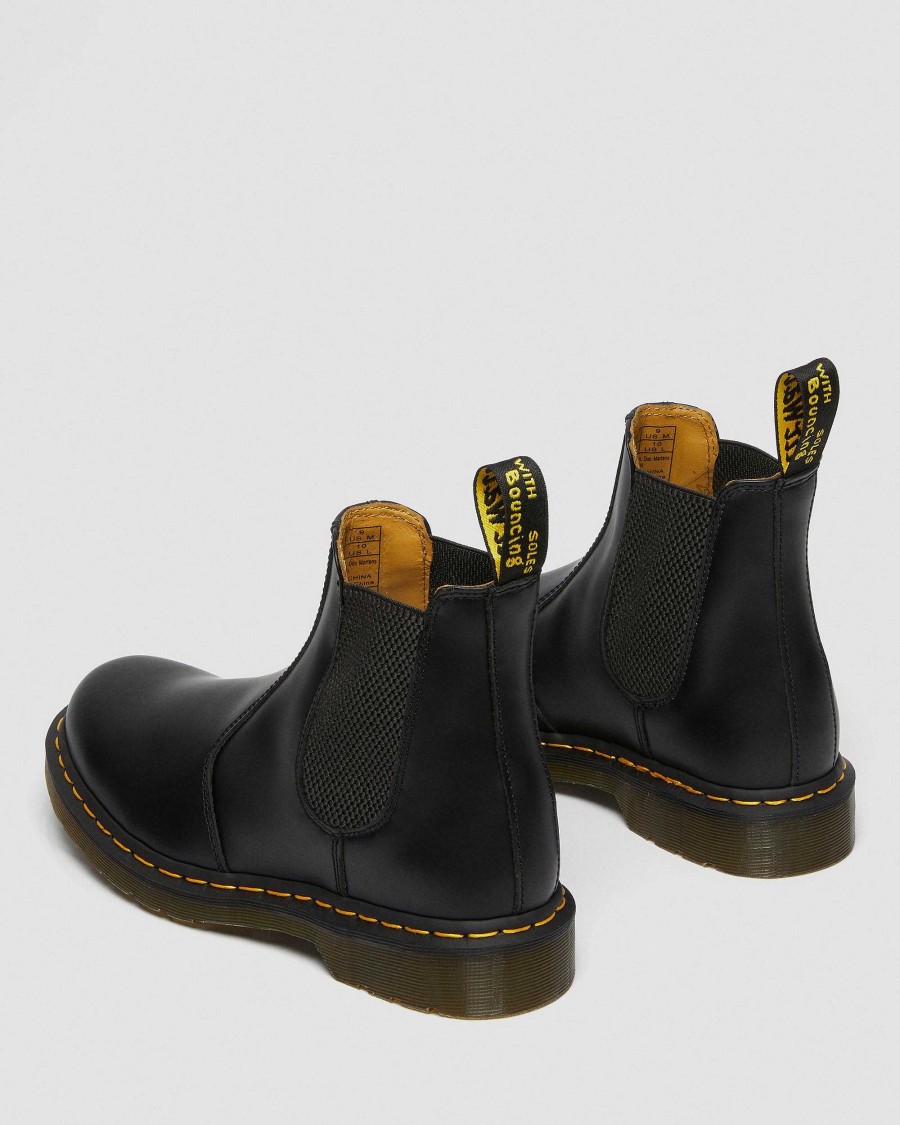 Messieurs Dr. Martens Fourmis D'Hiver | Bottines Chelsea En Cuir Lisse A Coutures Jaunes 2976 Noir — Lisse