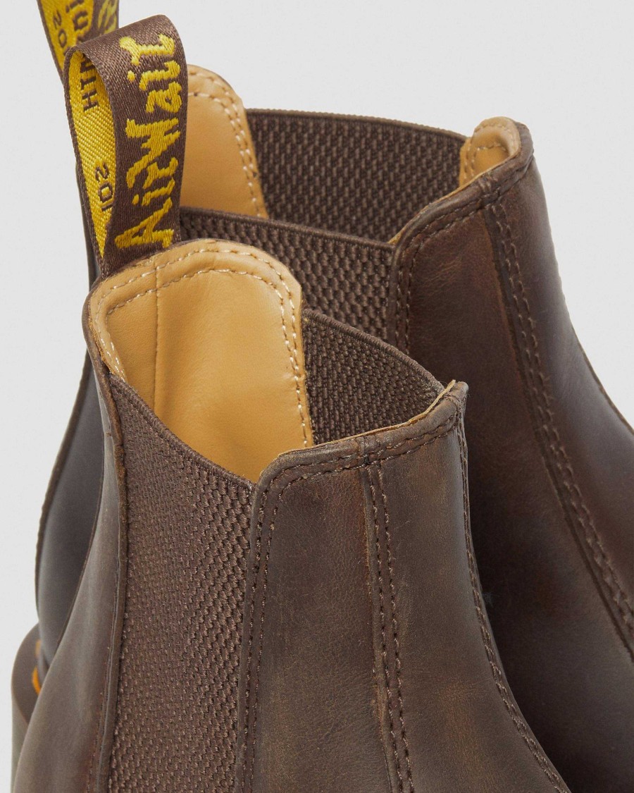 Messieurs Dr. Martens Maihars Bruns | Bottines Chelsea Crazy Horse 2976 A Surpiqures Jaunes Marron Fonce — Crazy Horse+Pu