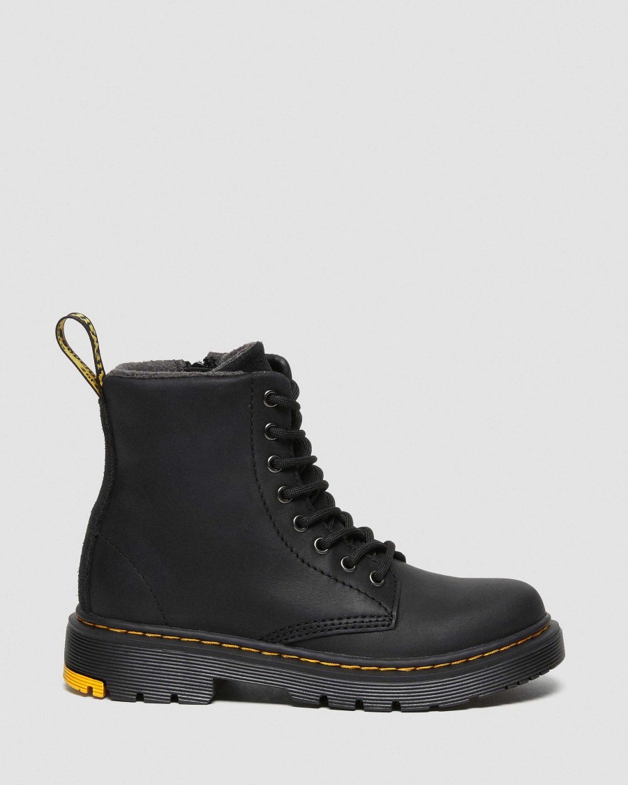 Enfants Dr. Martens Maihars Pour Enfants | Daim Junior 1460 Wintergrip Lace Up Maihars Noir — Yellowstone Wp