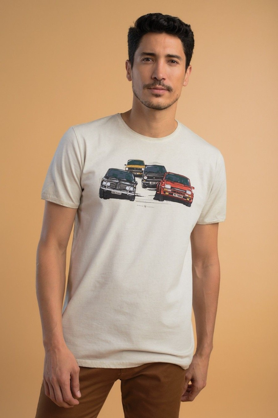 Homme Benson & Cherry T-Shirts Pour Homme | T-Shirt En Coton Delave Imprime Youngtimers Thonolo Beige