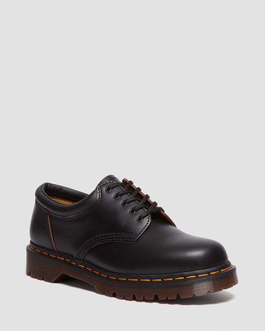 Messieurs Dr. Martens Chaussures Noires | 8053 Chaussures Vintage En Cuir Lisse Noir Noir — Vintage Lisse