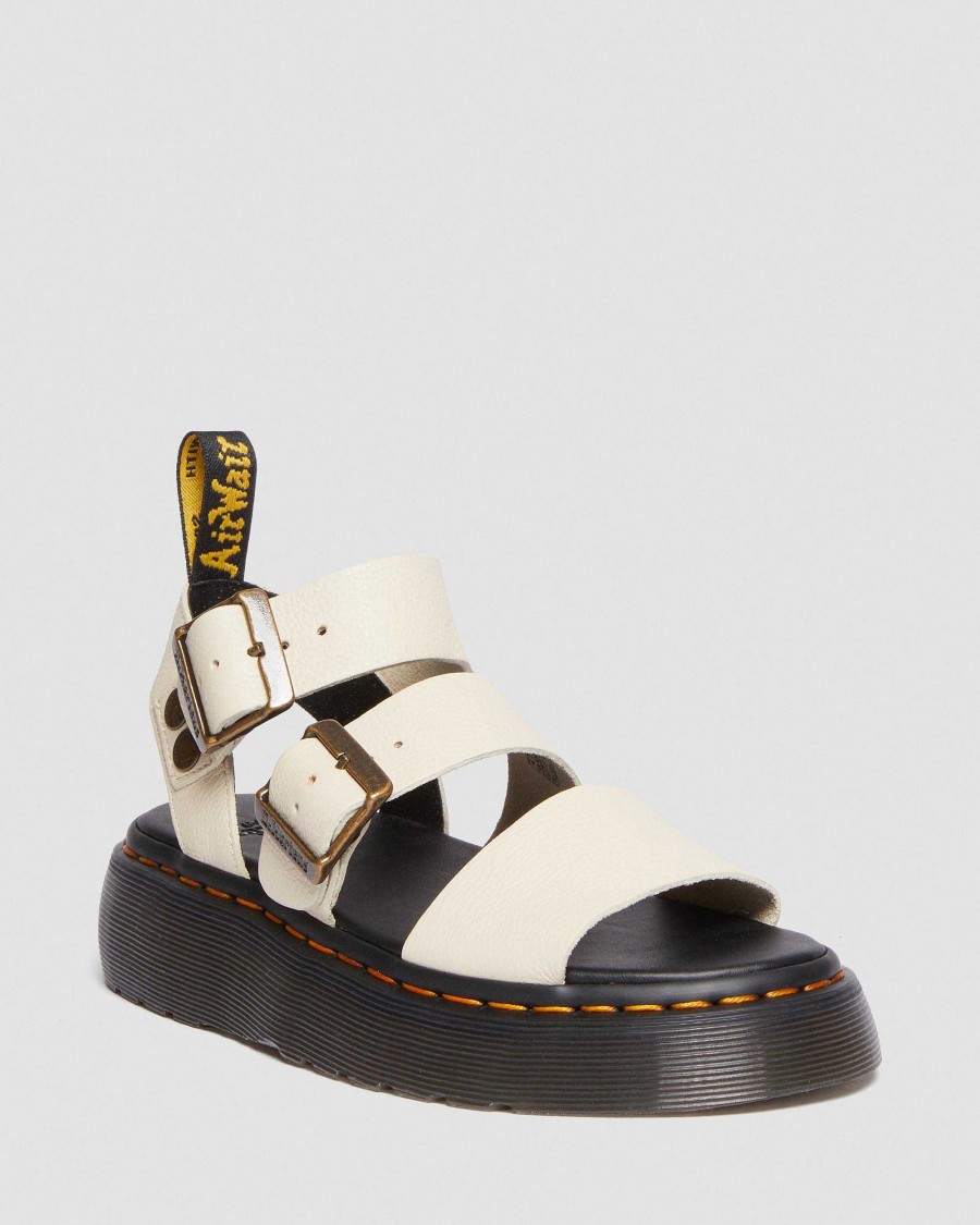 Dames Dr. Martens Sandales A Plateforme | Sandales A Plateforme Quadruple Gryphon En Cuir Papier Beige — Pise