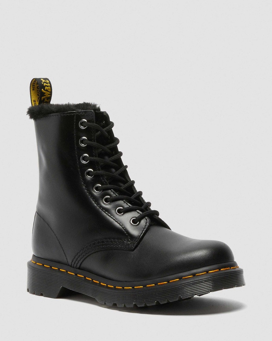 Dames Dr. Martens Tenias | Bottines 1460 Serena Doublees En Fausse Fourrure Gris Fonce — Atlas