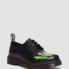 Dames Dr. Martens Chaussures Noires | 1461 Nts -Chaussures En Cuir Noir + Vert — Lisse