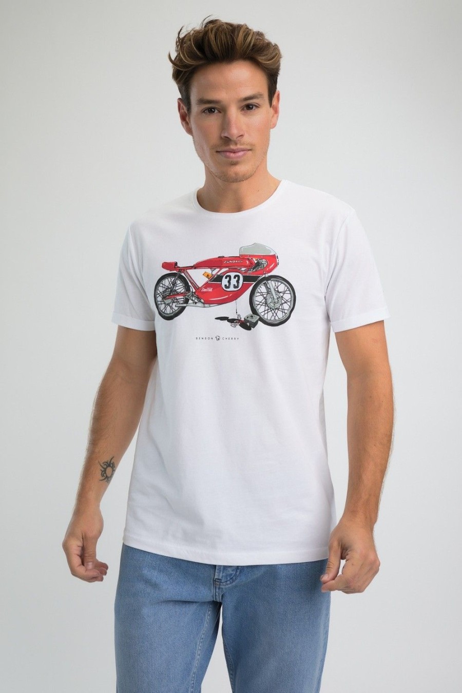 Homme Benson & Cherry T-Shirts Pour Homme | T-Shirt Jersey Zundapp Racer 50 Cc Tamia Blanc