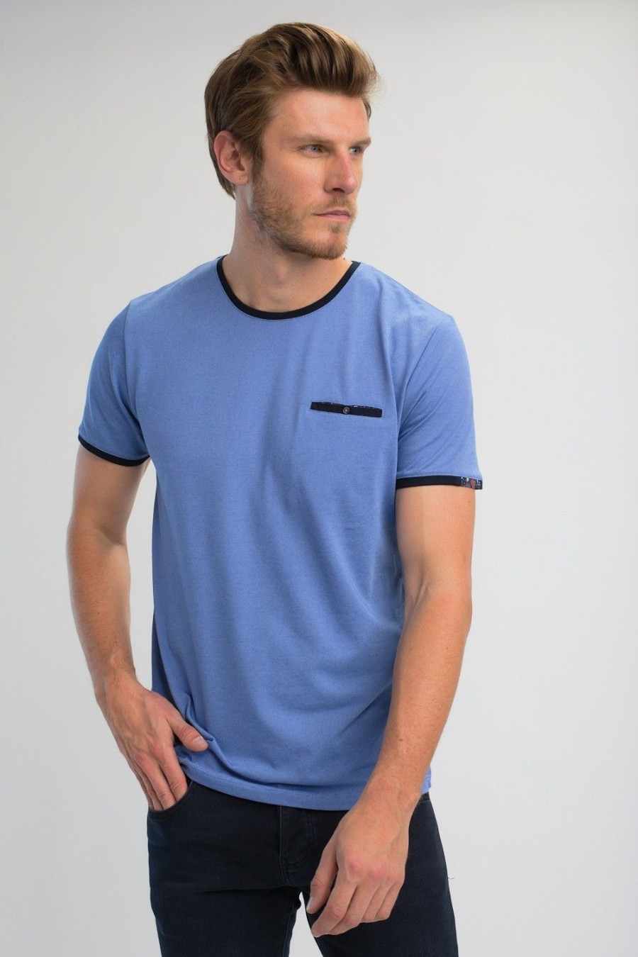 Homme Benson & Cherry T-Shirts Pour Homme | T-Shirt En Jersey Finement Raye Tenenan Bleu