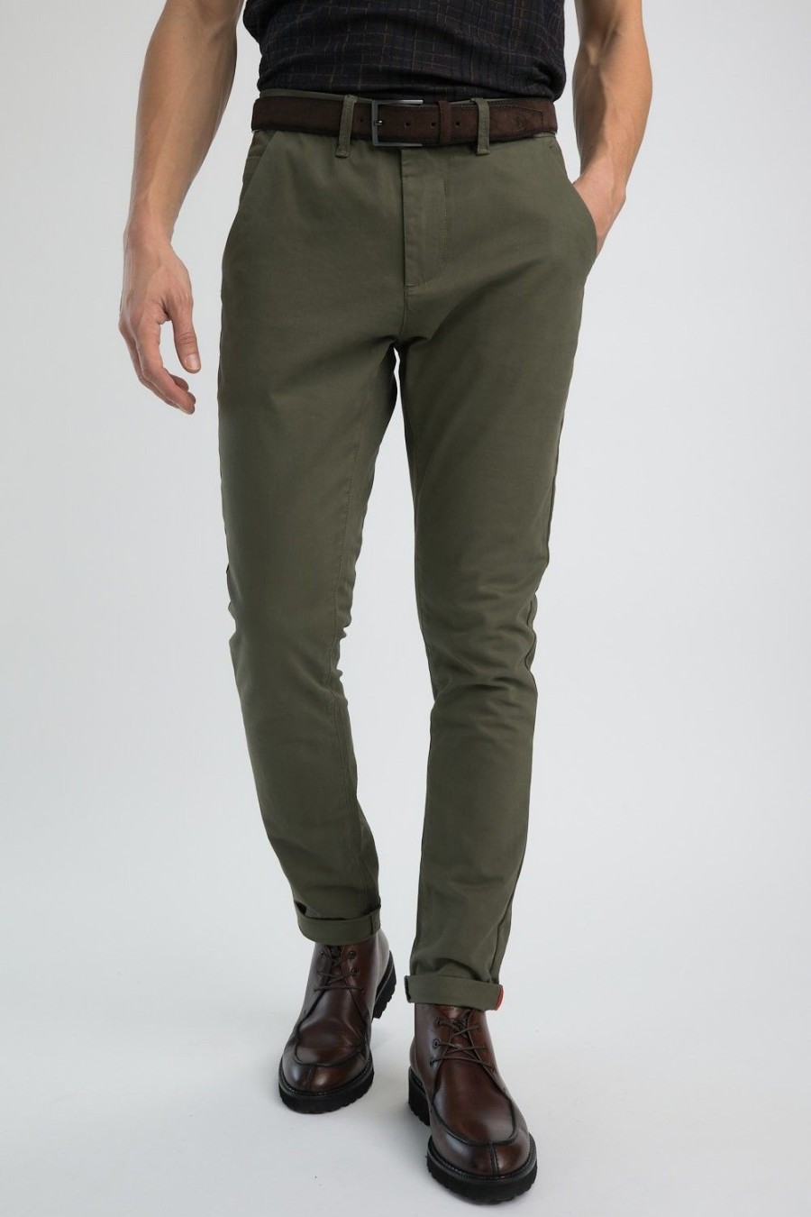 Homme Benson & Cherry Les Bas | Pantalon Chino Effet Peau De Peche Jaxess Kaki