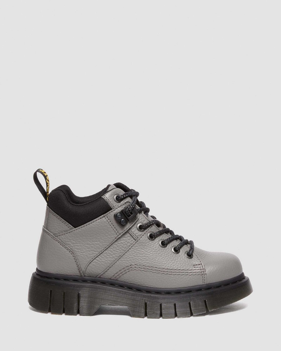 Messieurs Dr. Martens Chaussures Utilitaires | Bottines A Lacets En Cuir Woodard Gris Nickel + Noir — Nappa Fraise