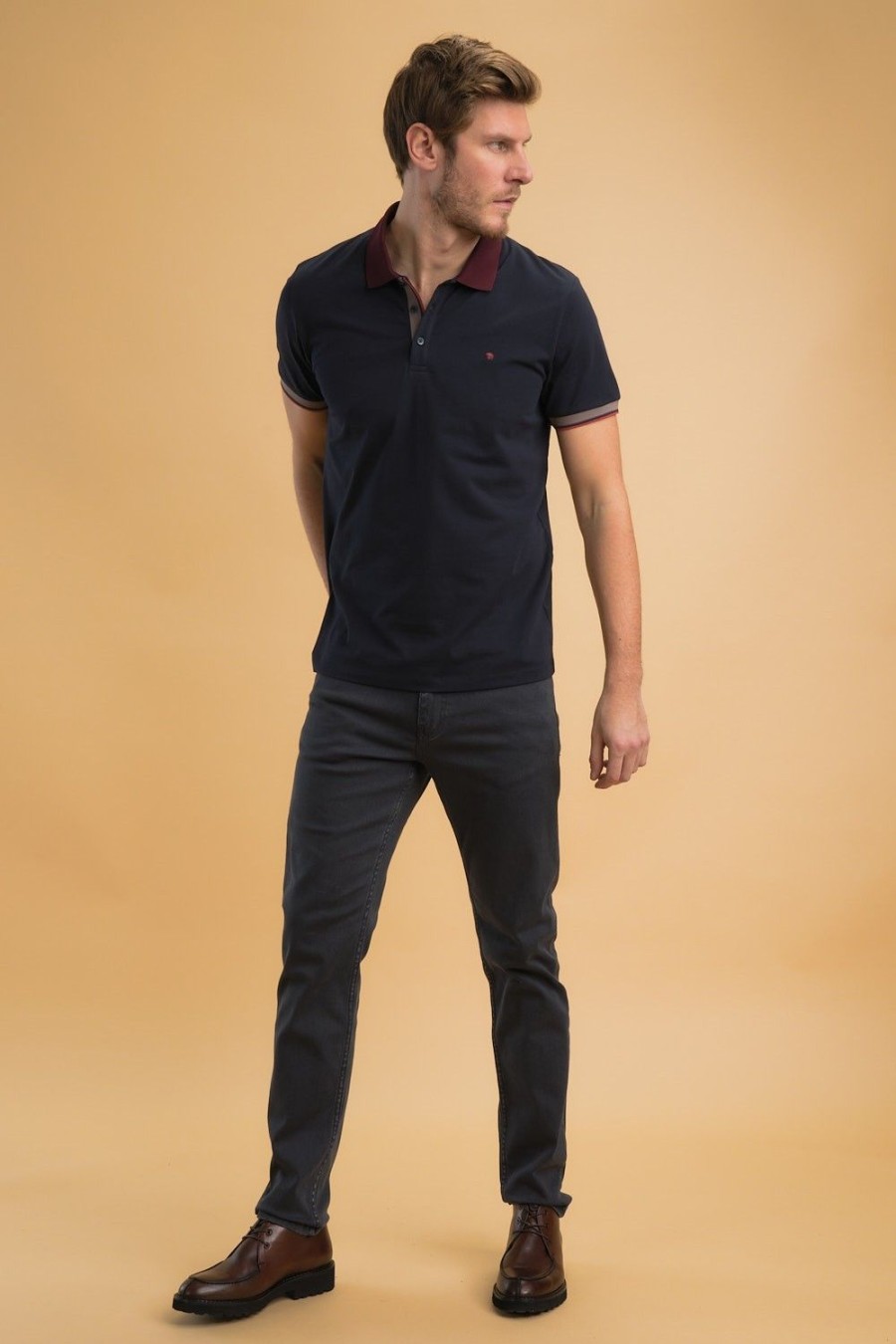 Homme Benson & Cherry Polos Pour Homme | Polo Stretch Col Contraste Gusta Marine