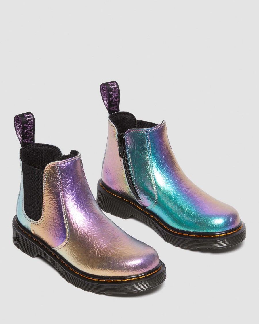 Enfants Dr. Martens Maihars Pour Enfants | Bottines Chelsea En Cuir Froisse Arc-En-Ciel Junior 2976 Multi — Froisse Arc-En-Ciel