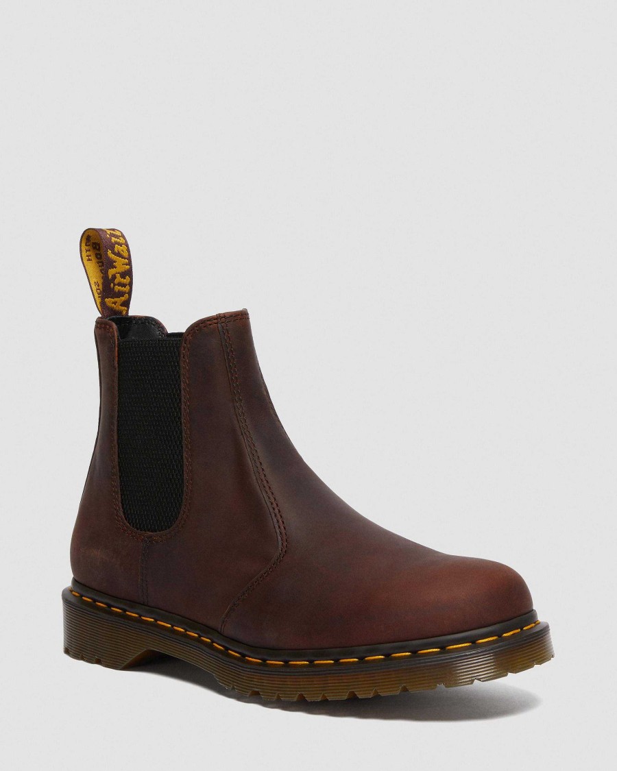 Messieurs Dr. Martens Bottines Chelsea | Bottines Chelsea En Cuir Pleine Fleur Cire Avec Fermeture Eclair 2976 Chataigne — Pleine Fleur Ciree