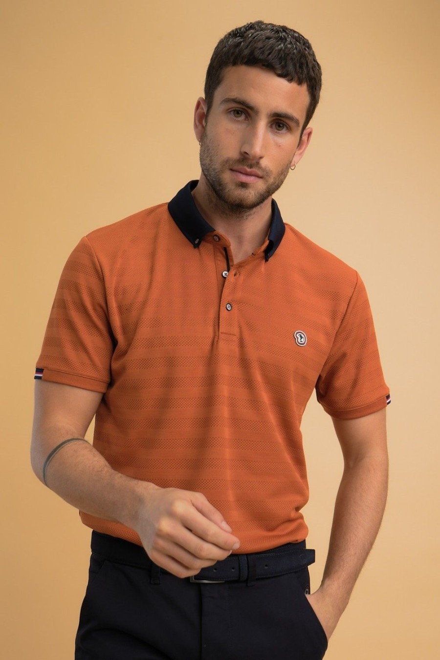 Homme Benson & Cherry Polos Pour Homme | Polo Avec Bandes Texturees Ton Sur Ton Gymain Mandarine