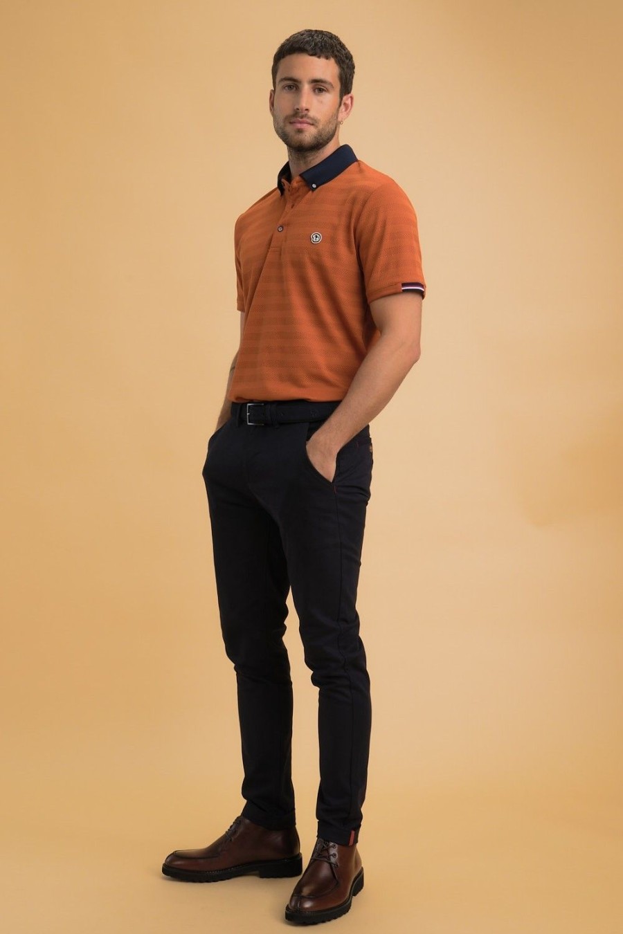 Homme Benson & Cherry Polos Pour Homme | Polo Avec Bandes Texturees Ton Sur Ton Gymain Mandarine