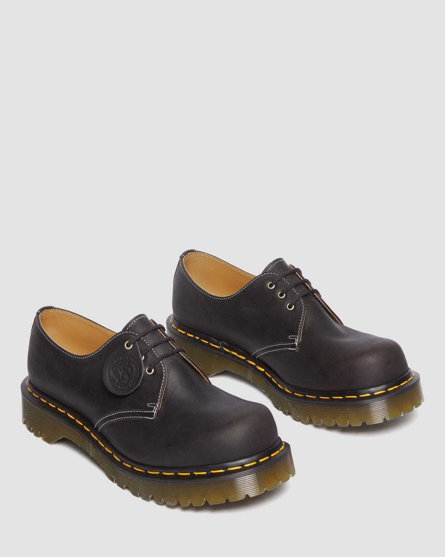 Messieurs Dr. Martens Chaussures Fabriquees En Angleterre | Chaussures A Lacets En Cuir 1461 Phoenix Gris Charbon