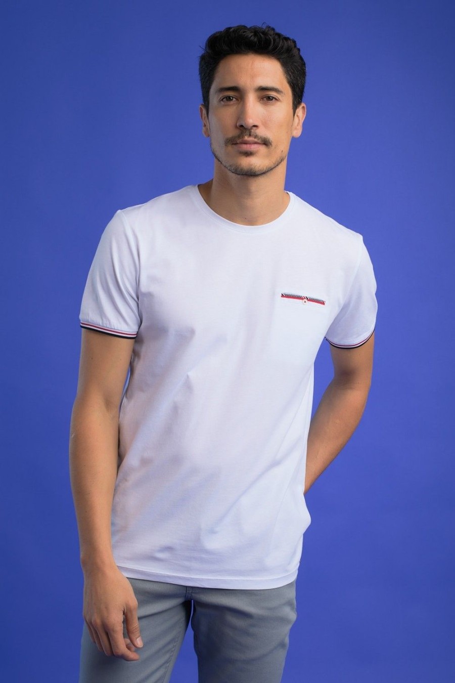 Homme Benson & Cherry T-Shirts Pour Homme | T-Shirt Aux Details Tricolores Tulmino Blanc