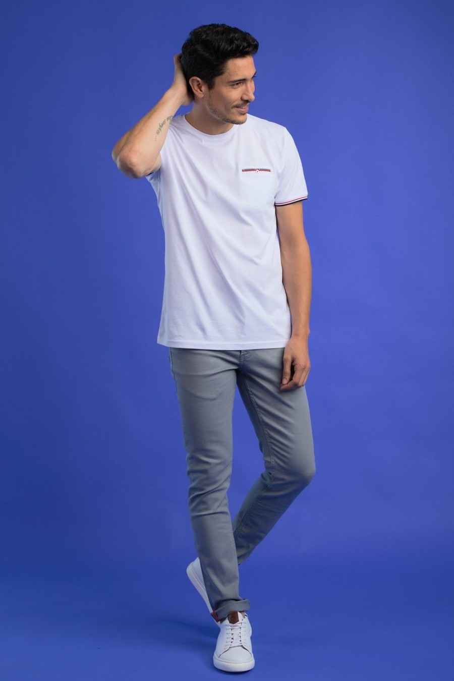 Homme Benson & Cherry T-Shirts Pour Homme | T-Shirt Aux Details Tricolores Tulmino Blanc