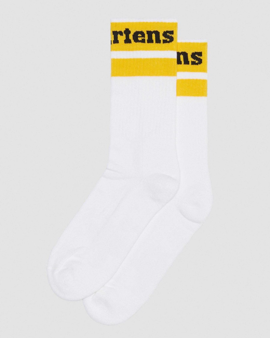 Accessoires Dr. Martens Toutes Les Chaussettes | Chaussettes En Melange De Coton Biologique Avec Logo Athletique Blanc+Jaune — Melange De Coton