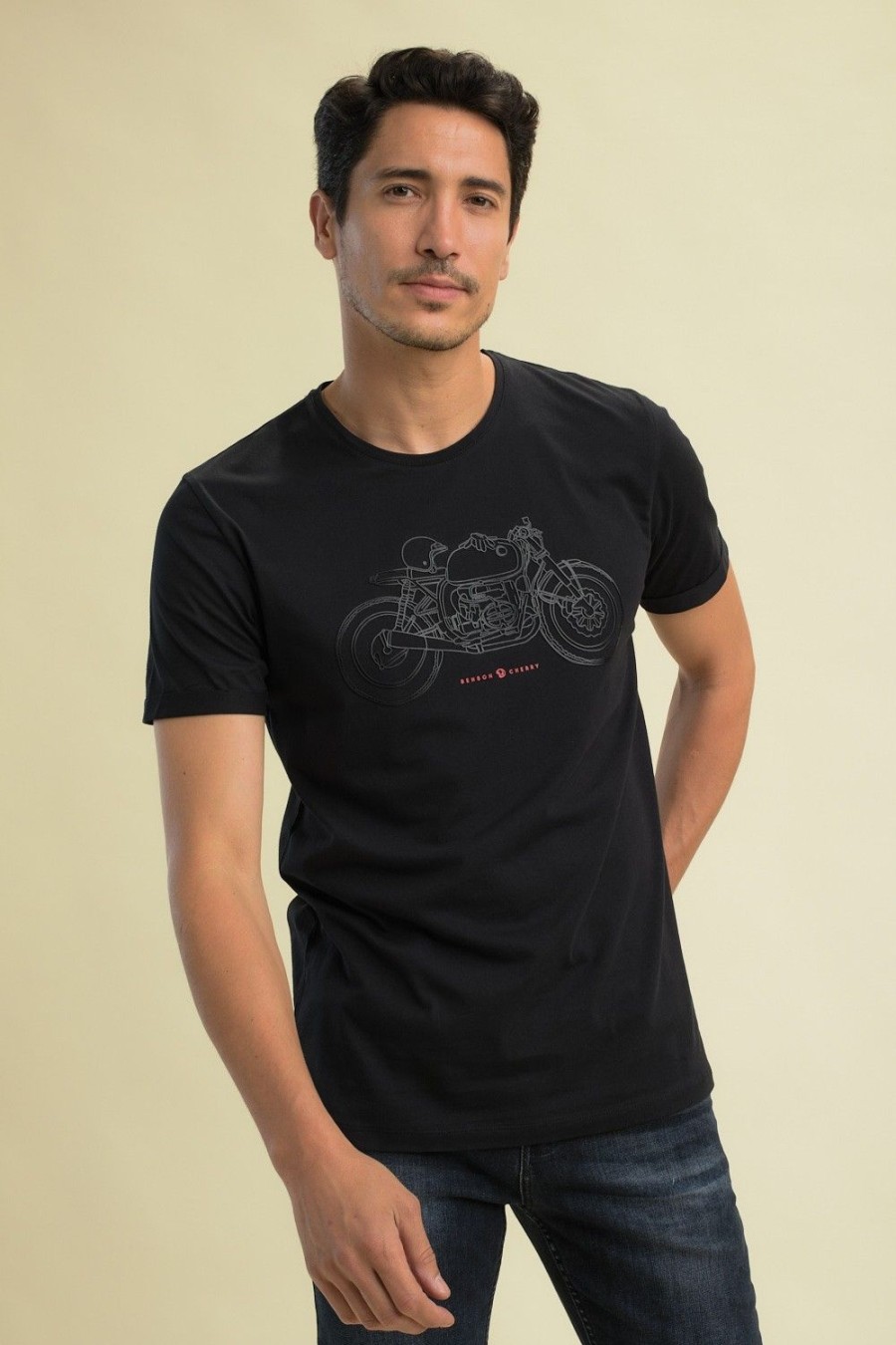 Homme Benson & Cherry T-Shirts Pour Homme | T Shirt Impression Relief Moto Toast Noir