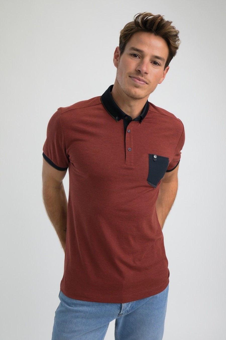 Homme Benson & Cherry Polos Pour Homme | Polo A Poche Contrastee Gallifrey Brique