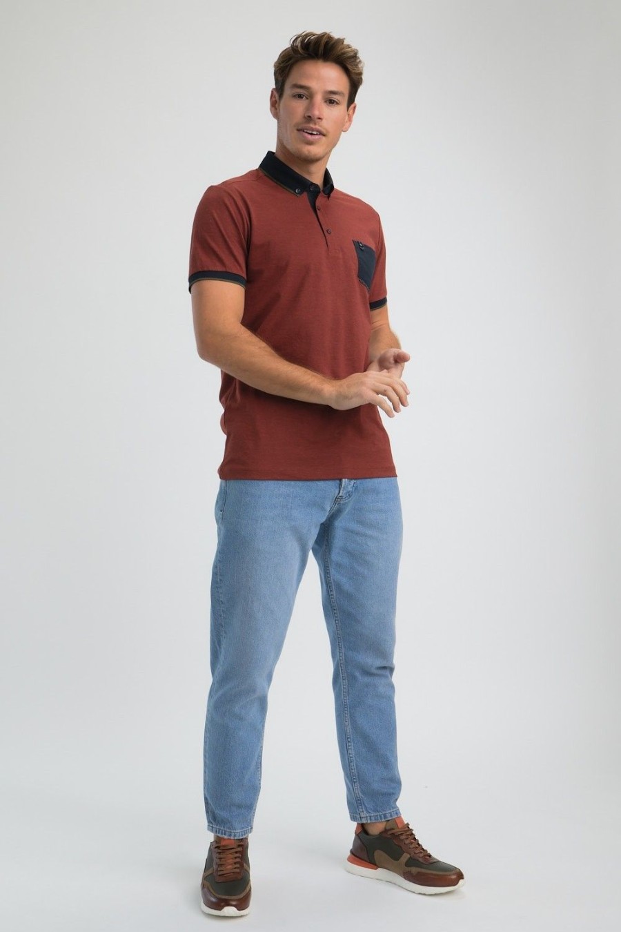 Homme Benson & Cherry Polos Pour Homme | Polo A Poche Contrastee Gallifrey Brique