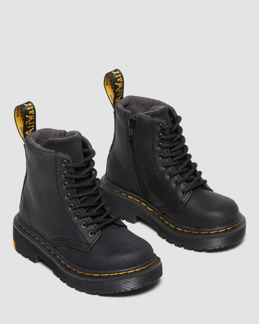 Enfants Dr. Martens Maihars Pour Enfants | Bottes A Lacets En Daim 1460 Wintergrip Pour Tout-Petit Noir — Yellowstone Wp