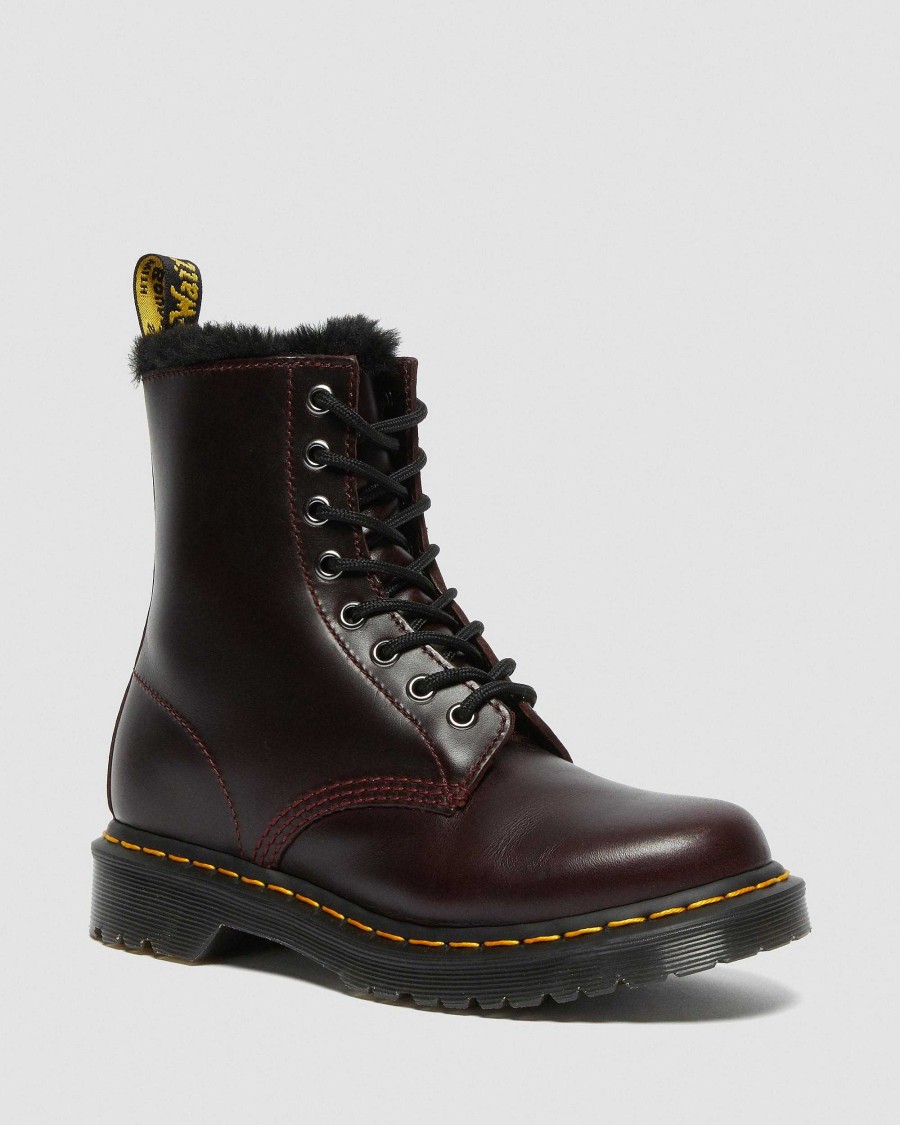 Dames Dr. Martens Tenias | Bottines 1460 Serena Doublees En Fausse Fourrure Sang De Boeuf — Atlas